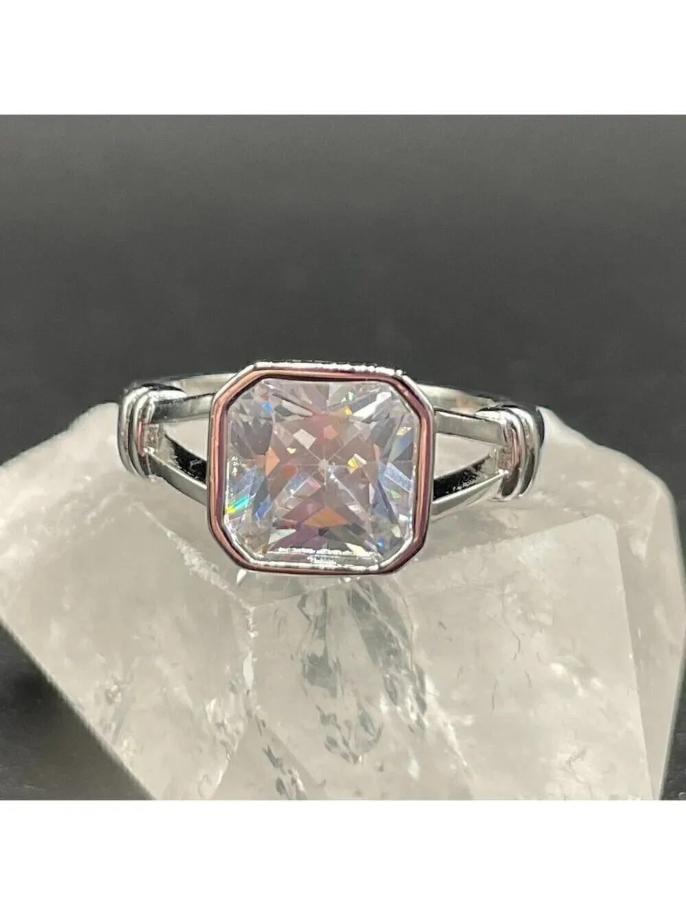 925 Sterling Stamped Crystal Clear Stone Adjustable Boho Ring #1316